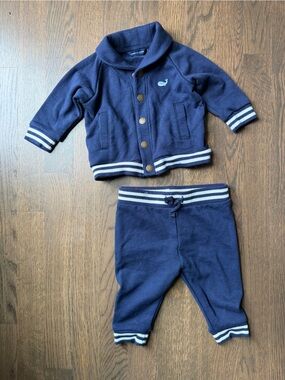 Janie and Jack Navy Sweatshirt & Jogger Set with Striped Trim